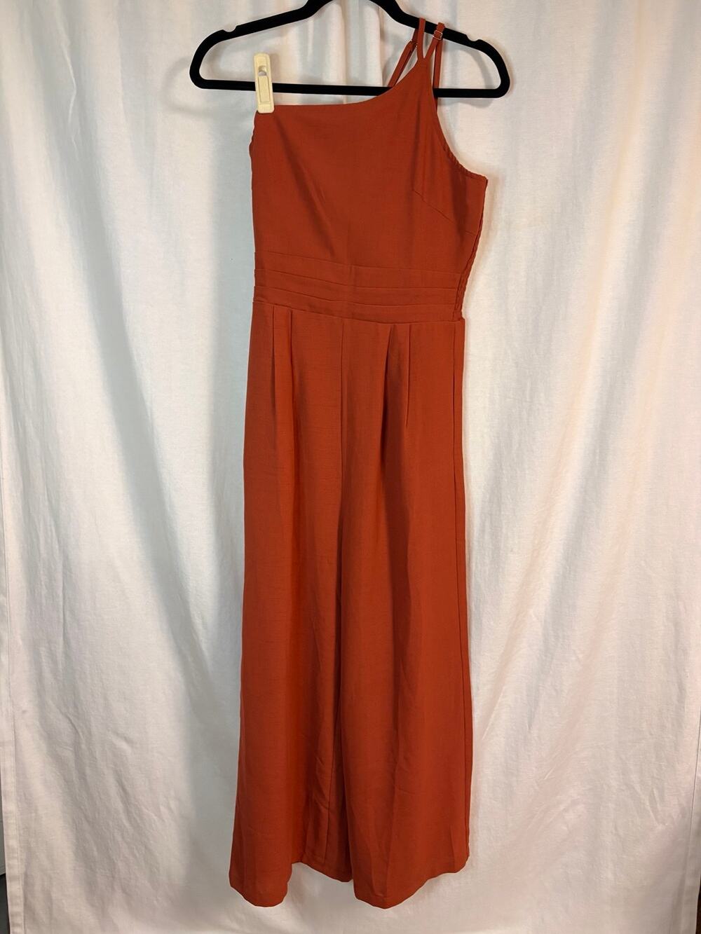 PrettyGarden Rust Orange One Shoulder Wide Leg Jumpsuit Size S NWT